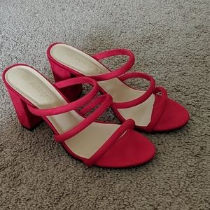 Red Three Strap Block Mule Heels